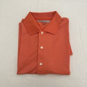 Greg Norman Men’s Play Dry Polo Golf Shirt Salmon Orange Striped Size Medium